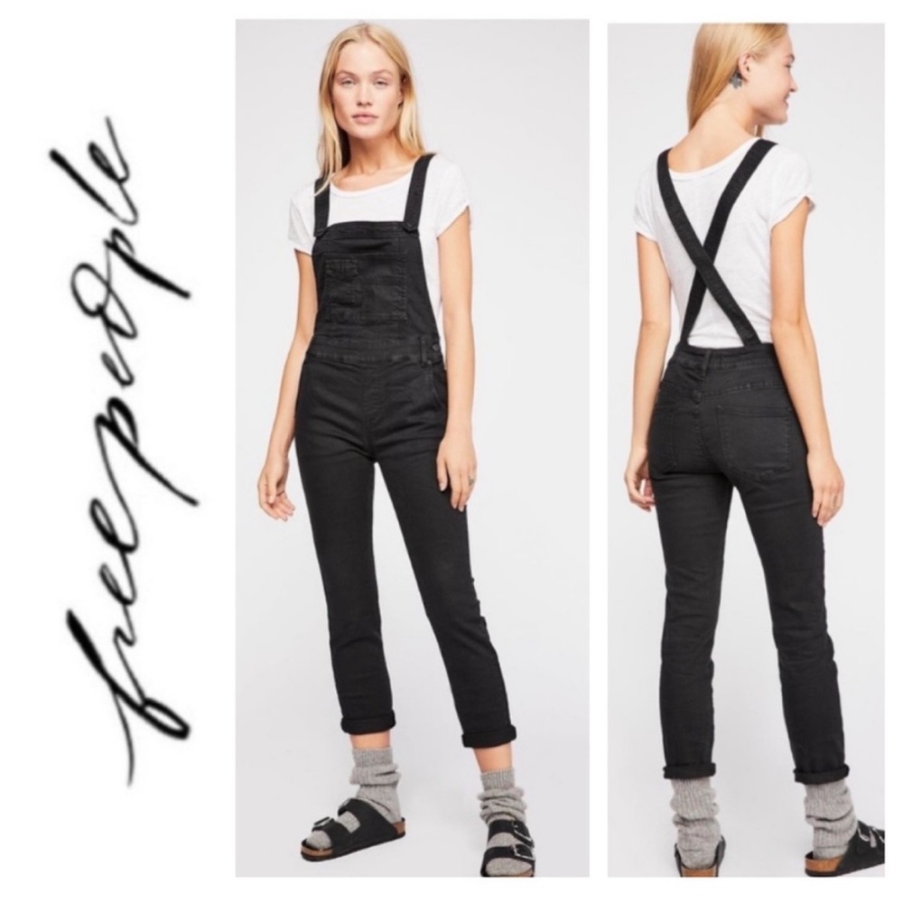 Free People Black Denim Jumpsuit